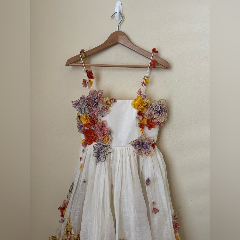 Zimmermann New Postcard Midi Dress Floral Applique White Size 1 - Picture 3 of 9